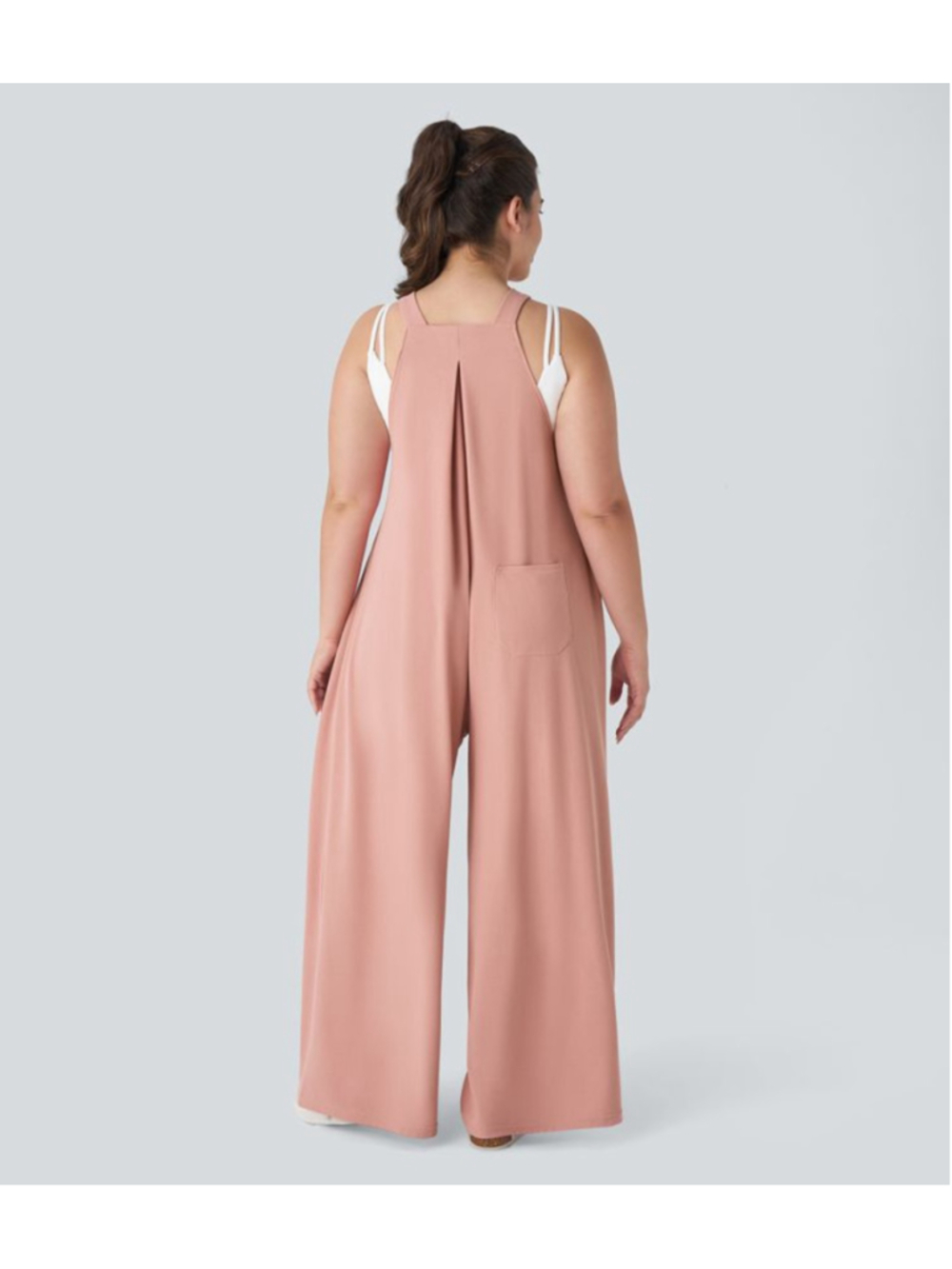 Halara Waffle Knit Overalls XL Rose Tan Wide Leg Jumpsuit Pockets Casual Boho - Picture 3 of 10